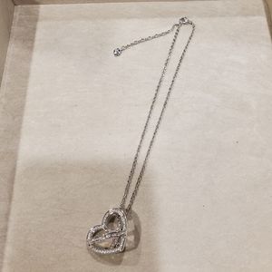 Swarovski retired floating heart with pink stone pendant/necklace with c…